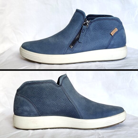 ECCO Soft 7 Low Cut Blue Zip Nubuck Leather Booties 36 5.5 EUC - Picture 5 of 8